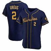 Men's Milwaukee Brewers #2 Luis Urias Navy Blue Stitched MLB Cool Base Nike Jersey,baseball caps,new era cap wholesale,wholesale hats